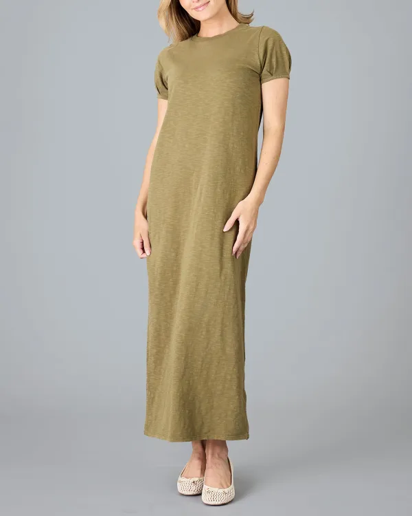 Burnt Olive Short Sleeve Maxi Dress