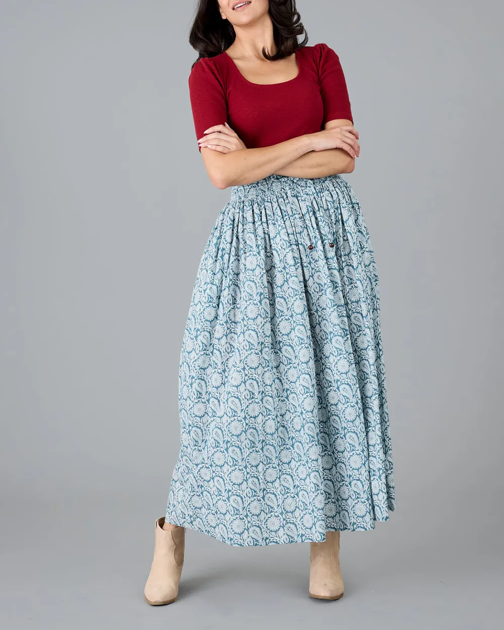 Light Blue Patterned Maxi Skirt
