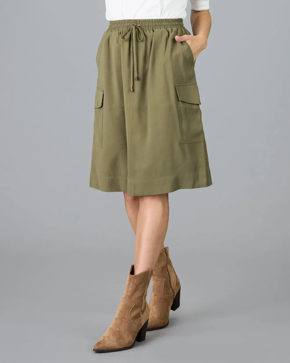 Burnt Olive Cargo Midi Skirt