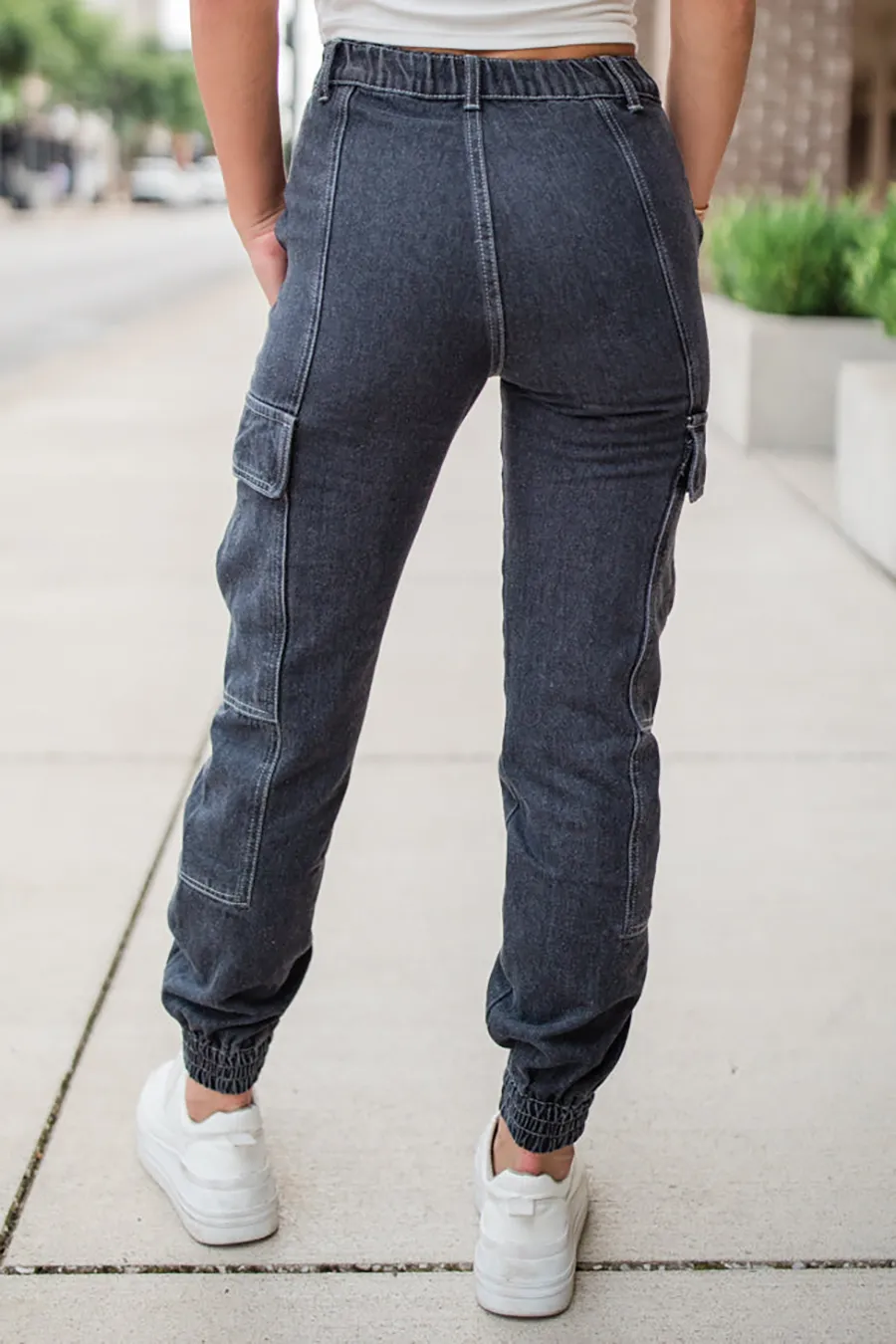 Washed Black Cargo Style Jeans