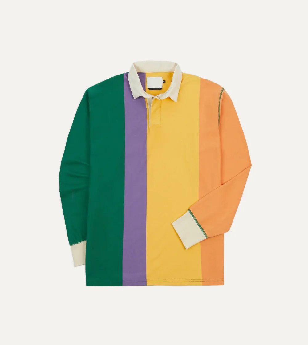 Multi Vertical Stripe Cotton Rugby Shirt Casual Style