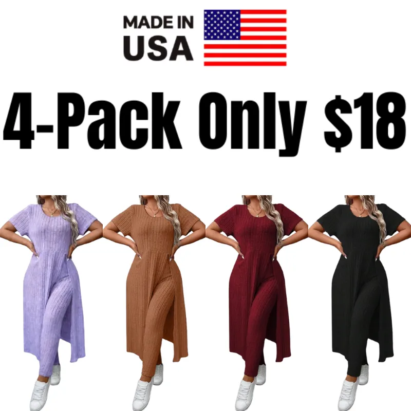 Women's Plus Size Minimalist Ribbed 2pc Tunic Set