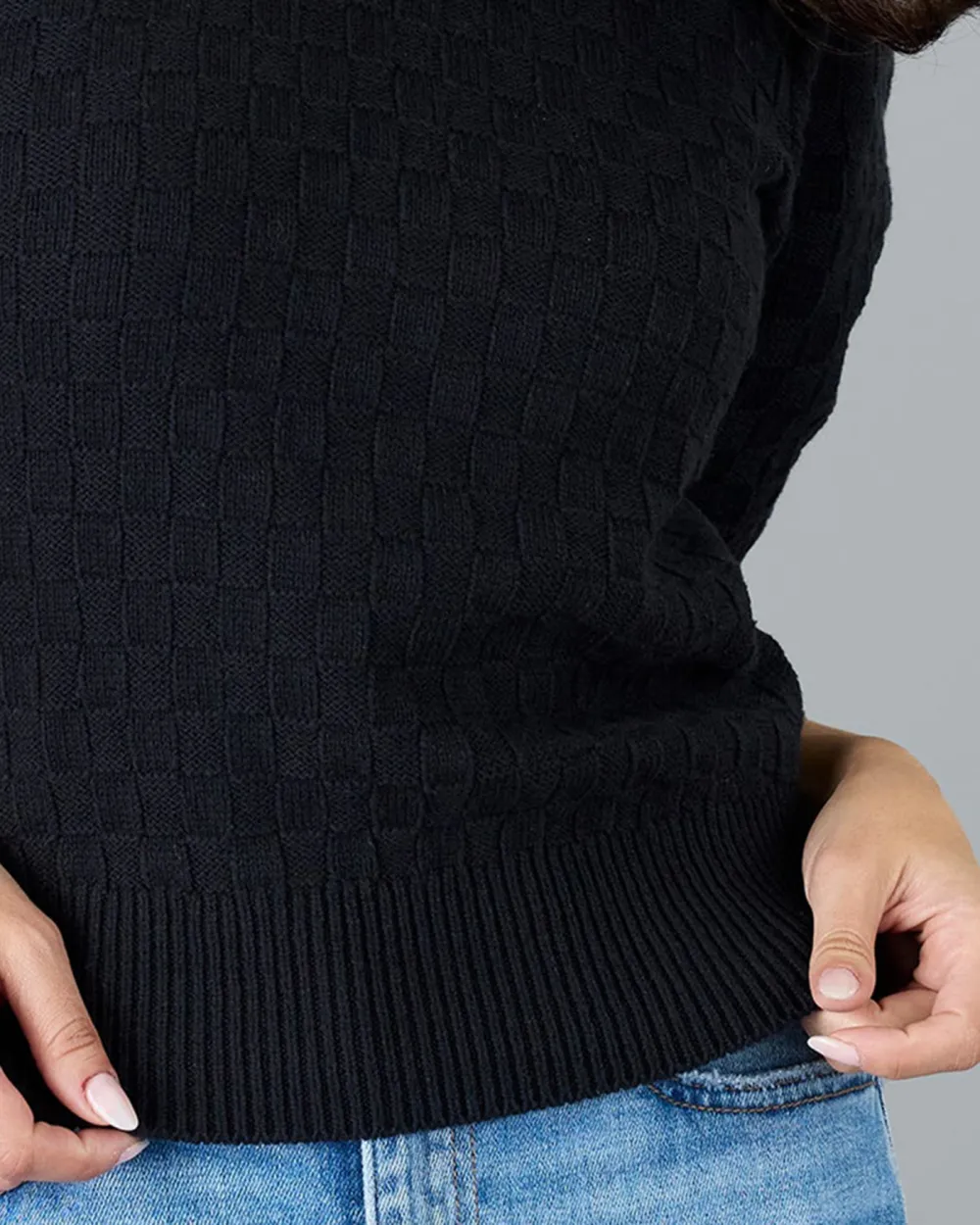 Black Short Sleeve Knitted Sweater