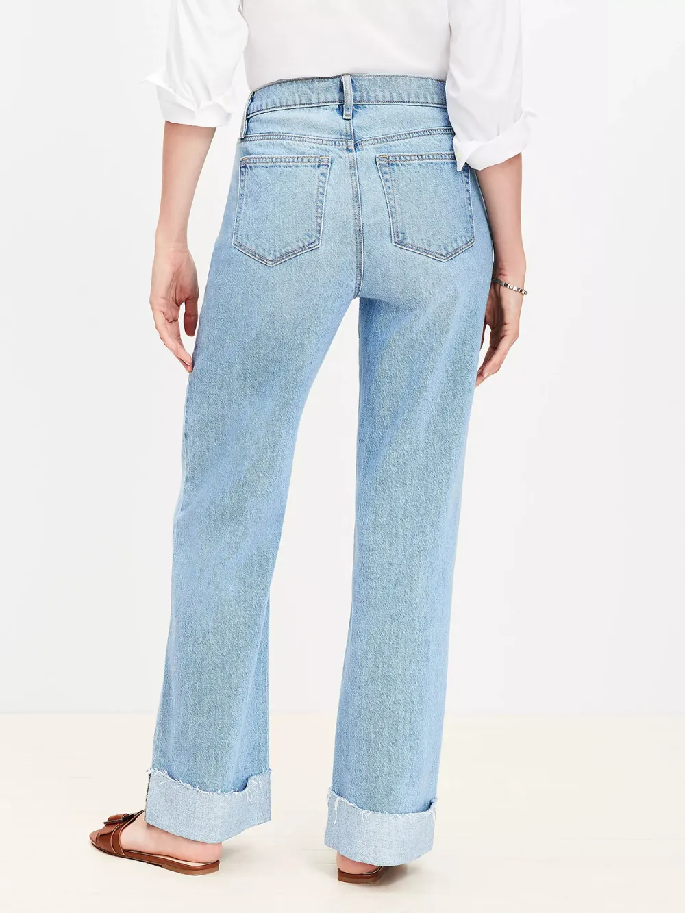 Flip Cuff High Rise Wide Leg Jeans In Light Wash