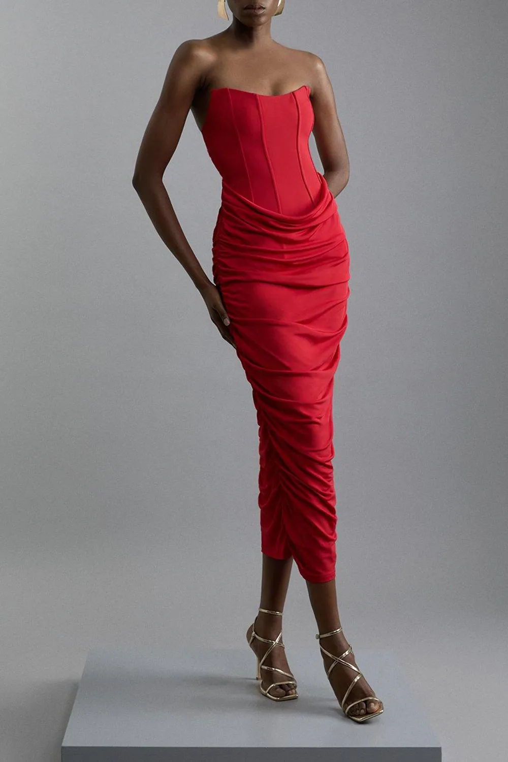 Petite Premium Viscose Jersey Corset Midi Dress