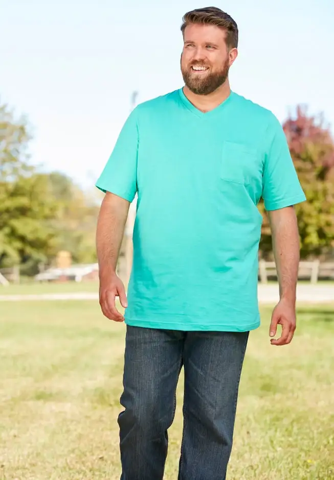 Shrink-Less Lightweight Longer-Length V-neck T-shirt