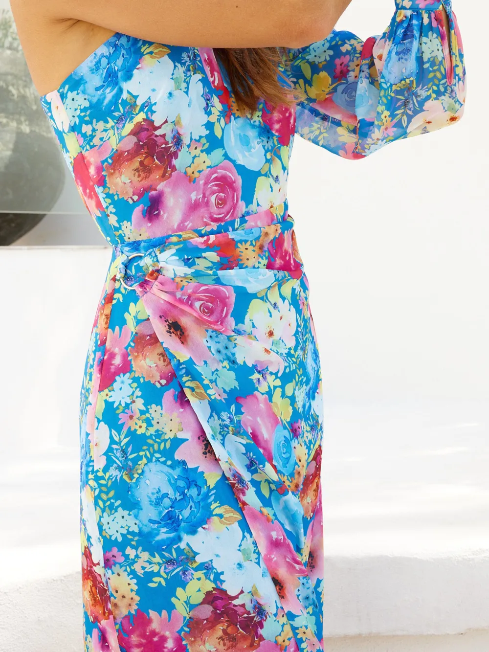 One Shoulder Neckline Multi Floral Dress