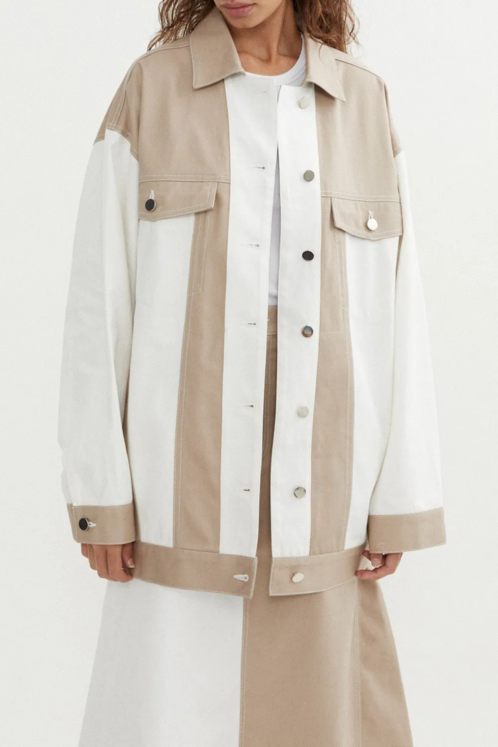 Classic Splicing Symmetry Contrasting Color Jacket