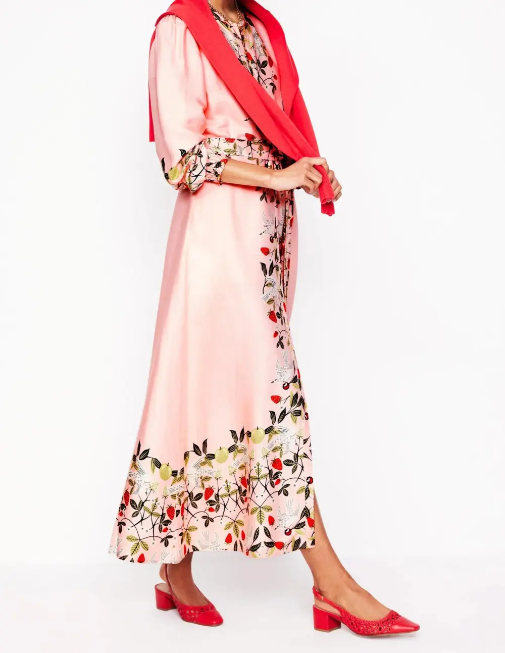 Pink Floral Collarless Shirt Dress