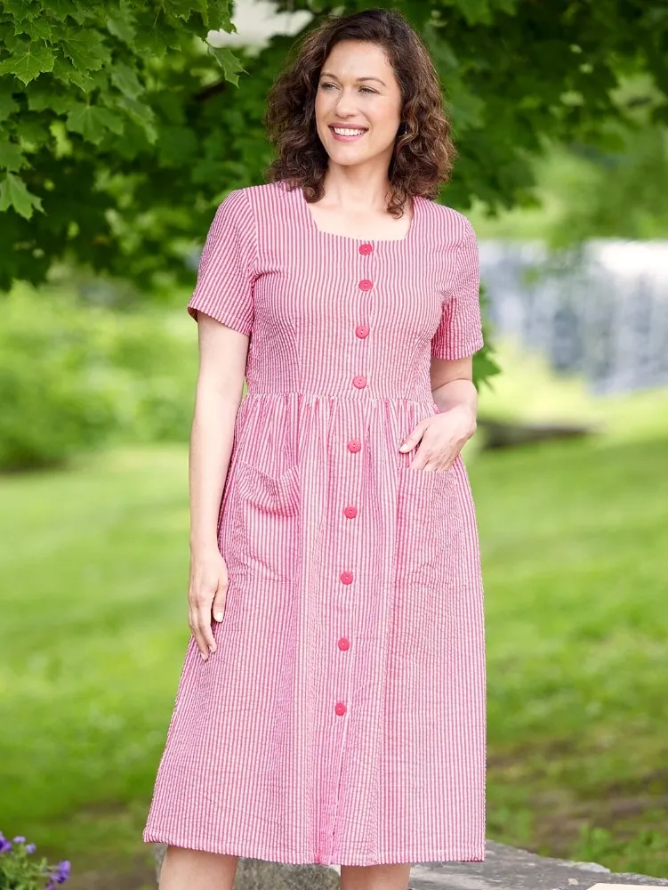 Button-Front Seersucker Dress