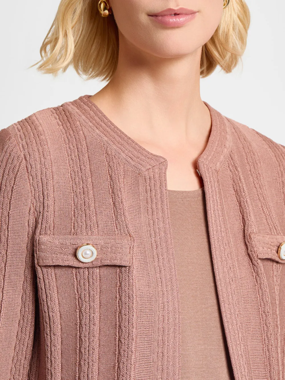 Round Neck Long Sleeved Knitted Jacket