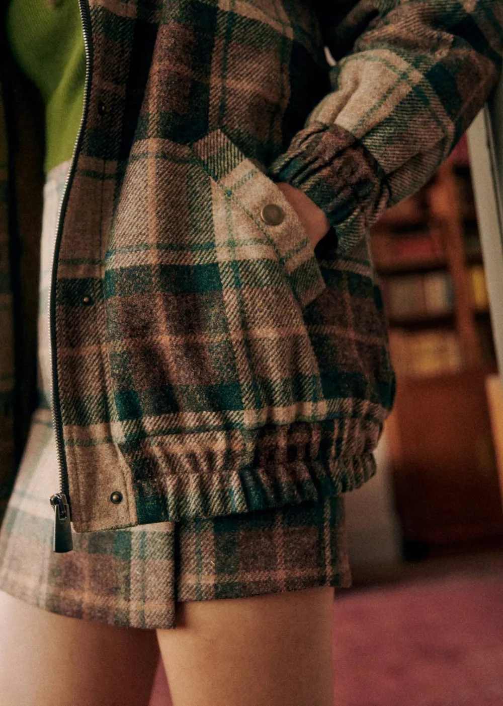 Checked Wool Bomber Coat
