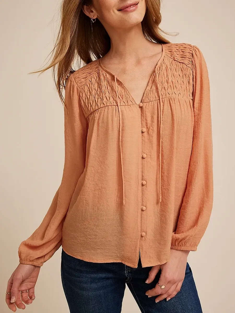 Tied Neck Button Up Blouse