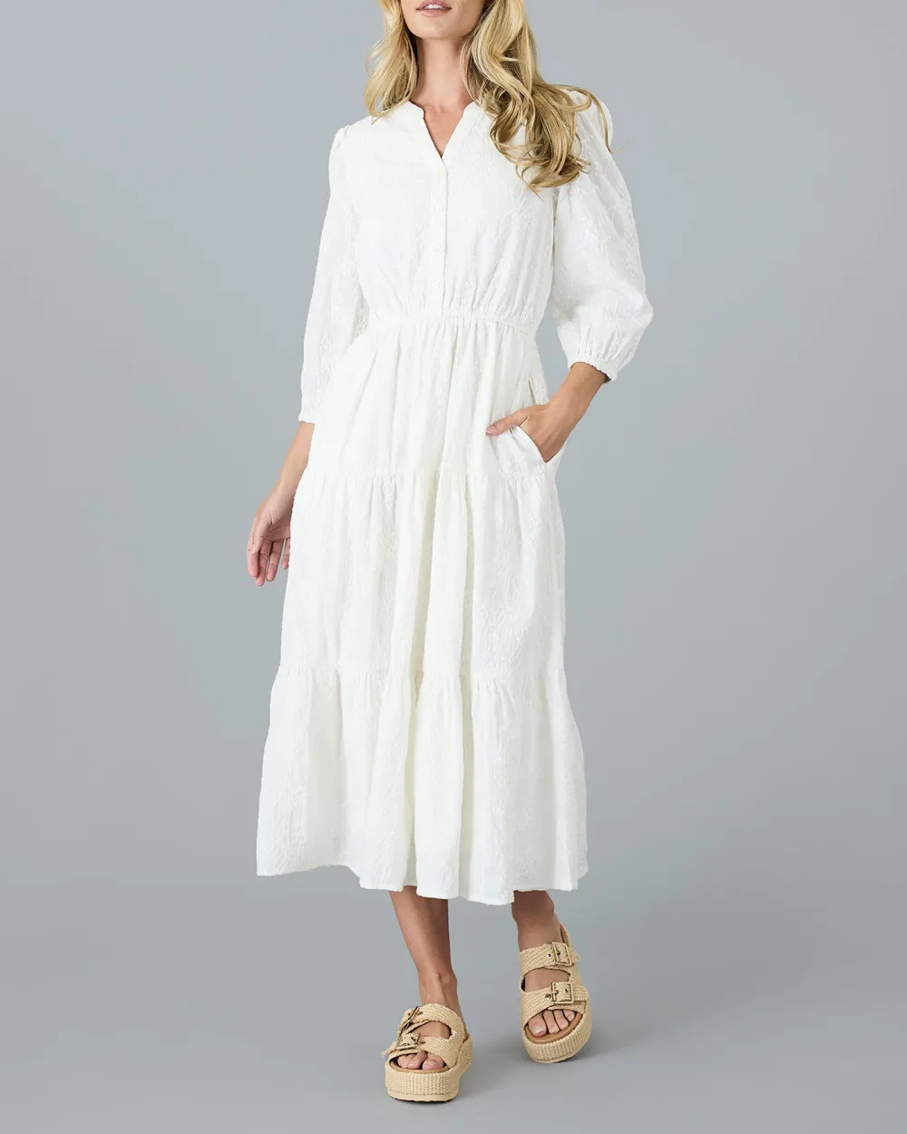 White Side Pockets Maxi Dress
