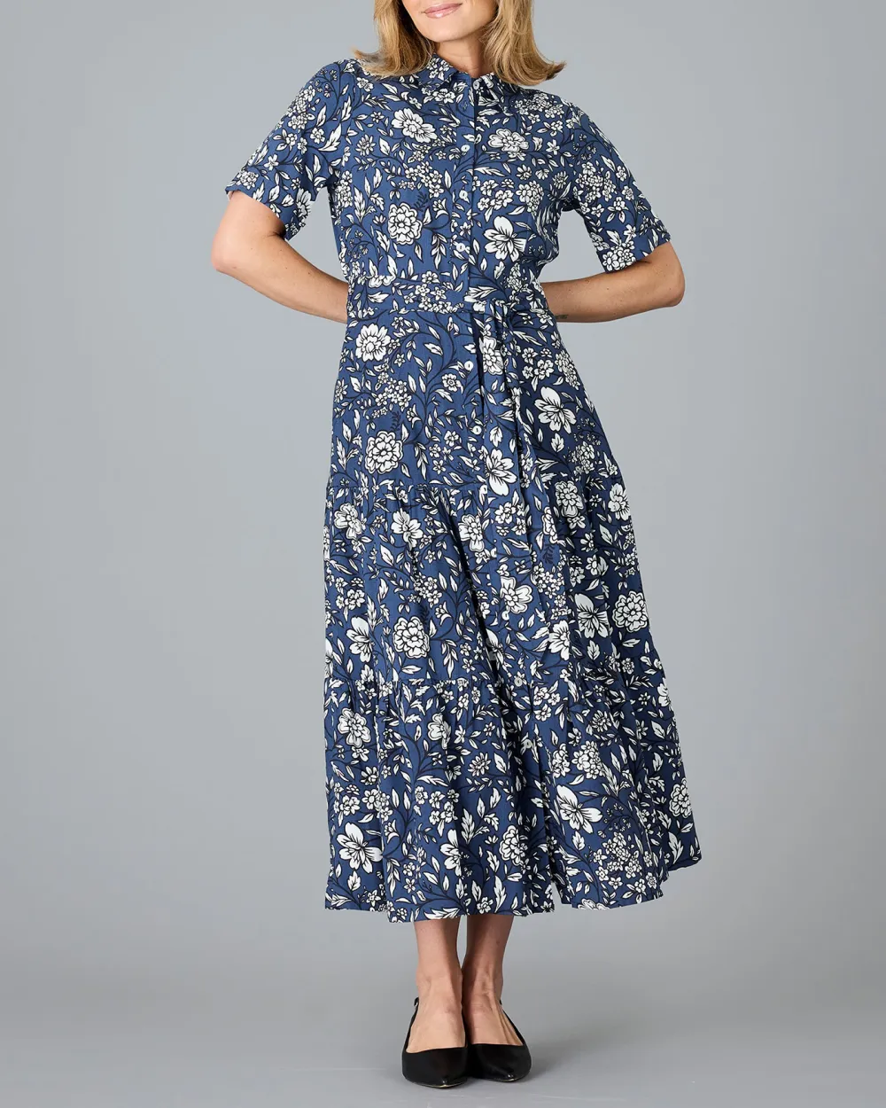 Blue Floral Print Maxi Dress