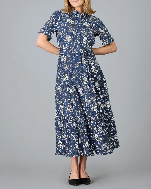 Blue Floral Print Maxi Dress