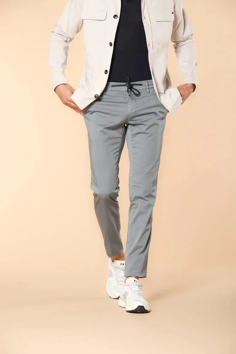 Men's  Air Force Blue Twill Elastic Waist Slim Fit Trousers