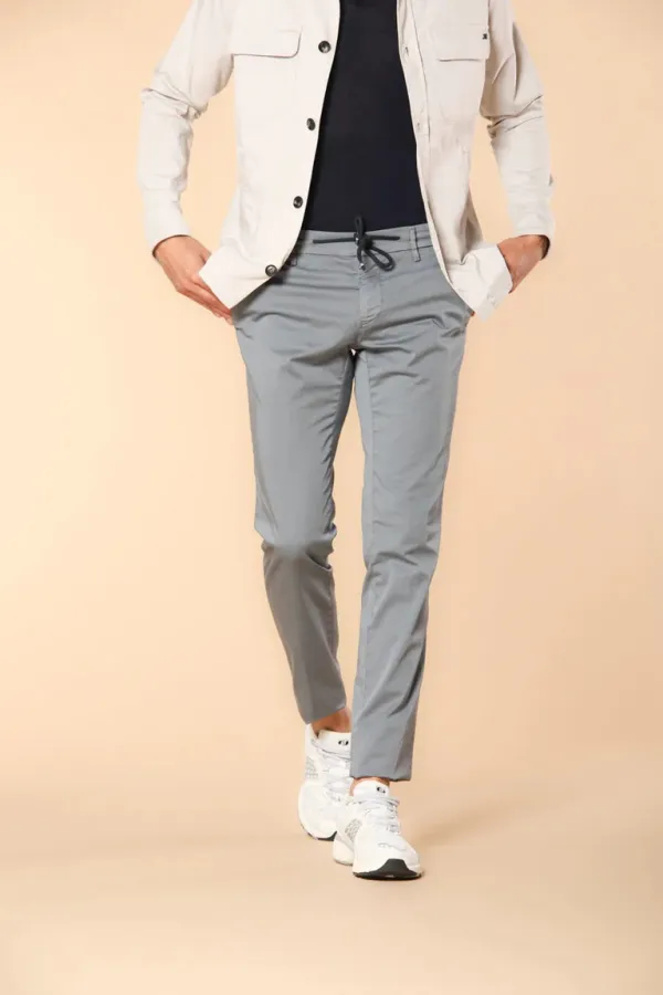 Men's  Air Force Blue Twill Elastic Waist Slim Fit Trousers