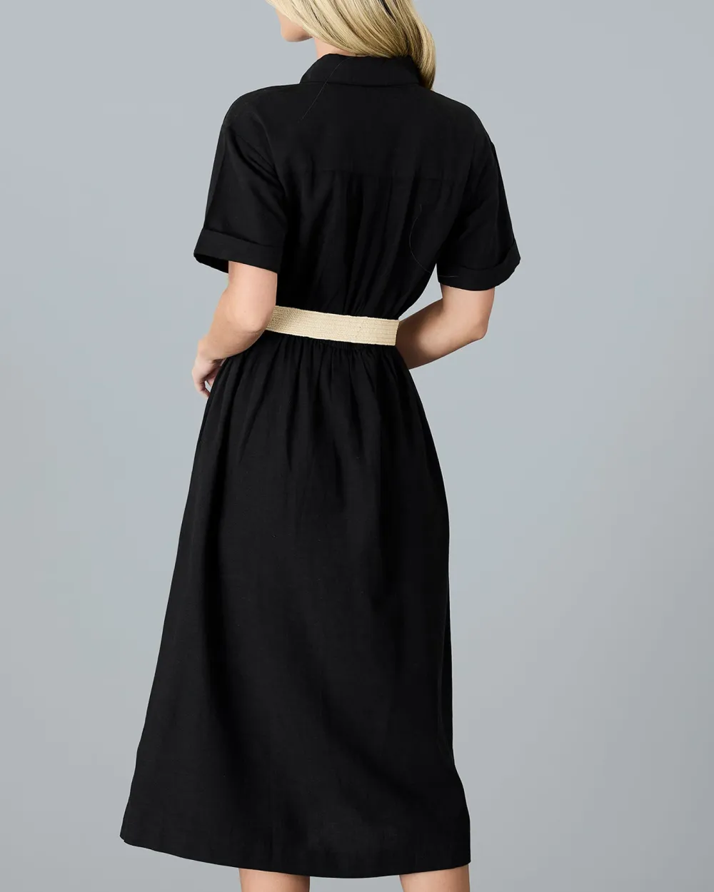 Black Button Down Midi Dress