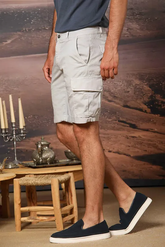 Slim Fit Men's Cotton Pearl Grey Shorts