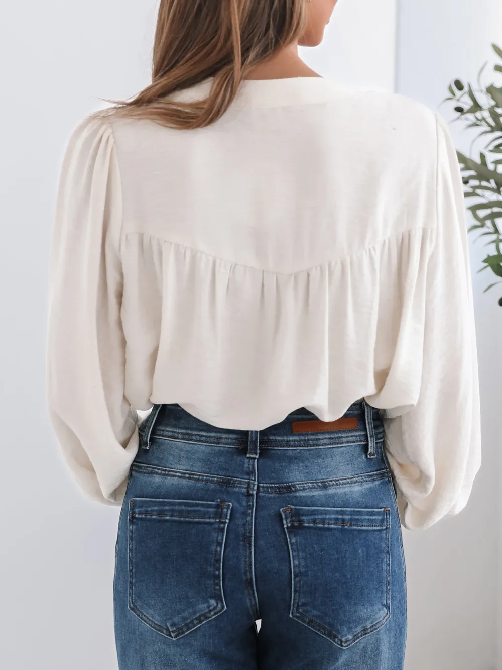 Long Sleeve Casual Style Cream Blouse