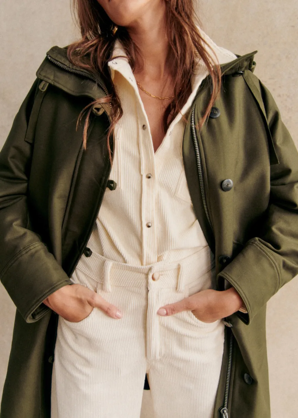Khaki Quilted Hooded Parka