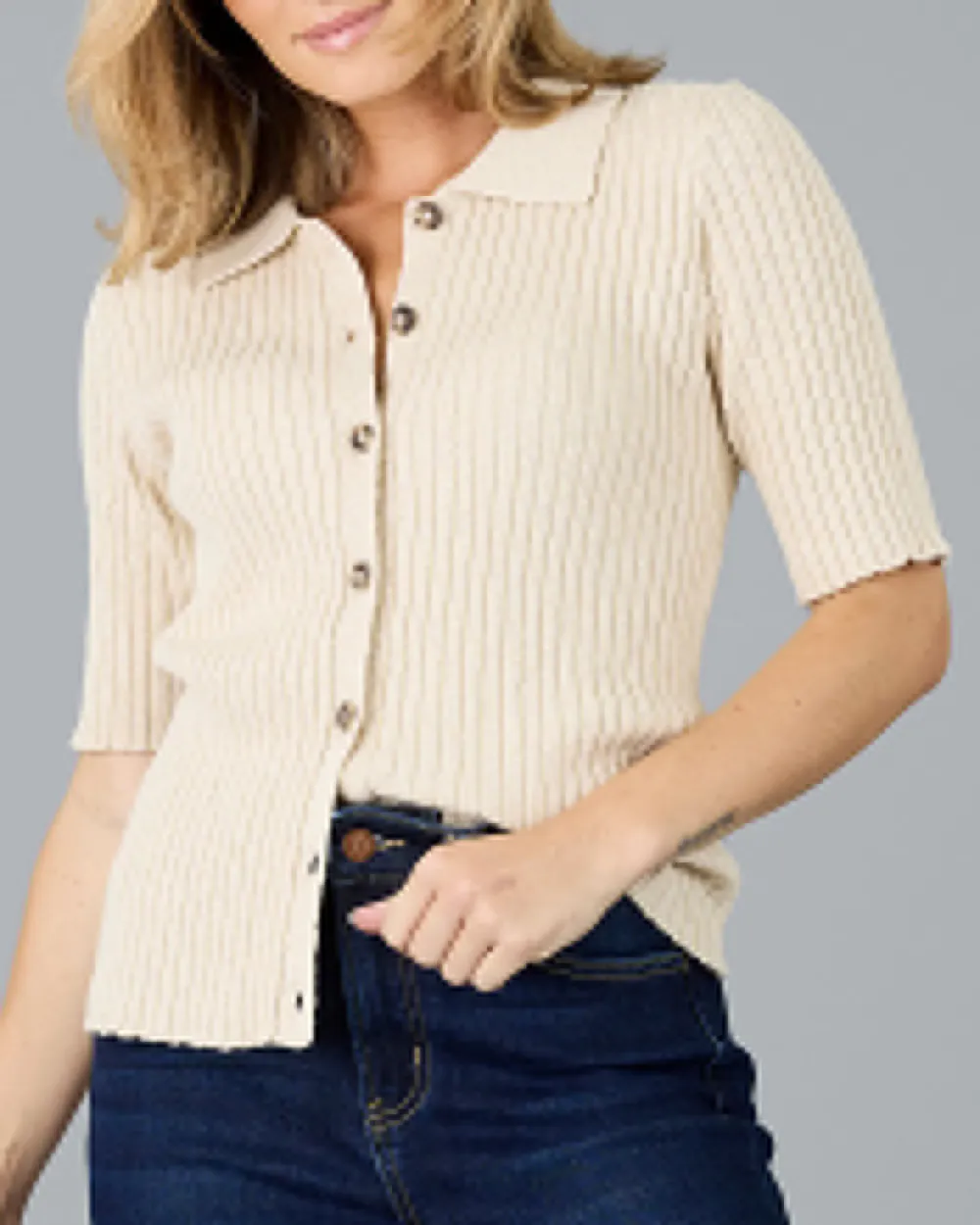Cream Colored Button Up Knit Top