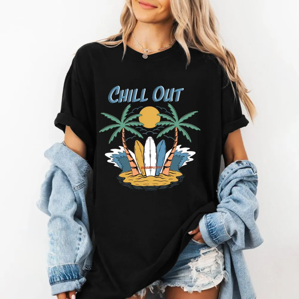 Tropical Beach Vibe Printed Short - Sleeve Tee