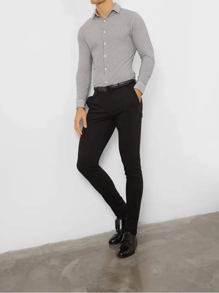 Grey Stripe Comfortable Business Blouse