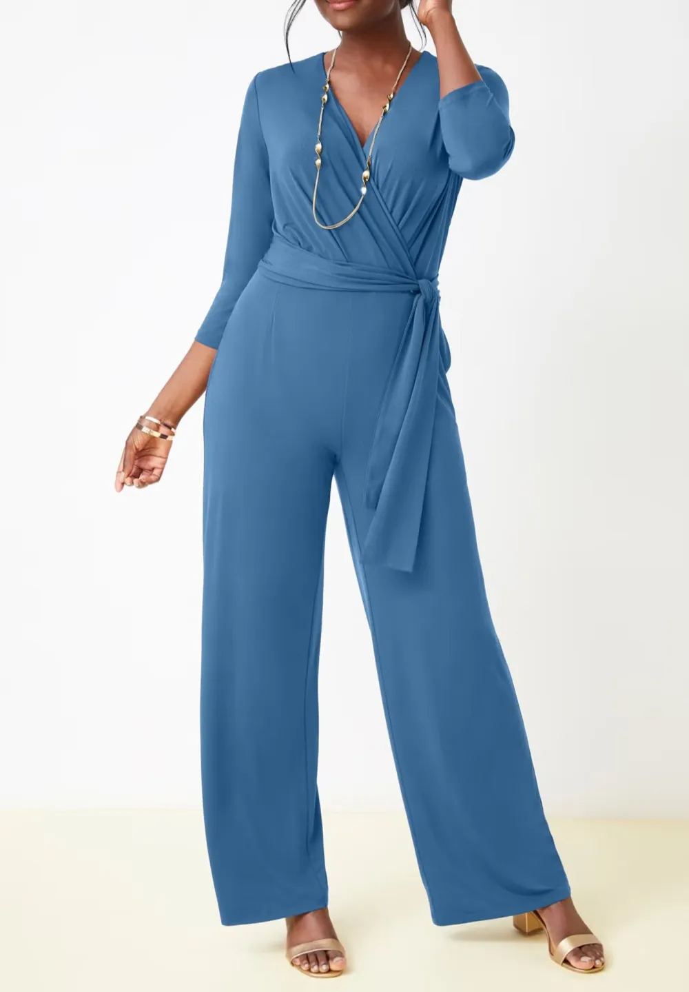 V-neck Wide Leg Knit Jumpsuit