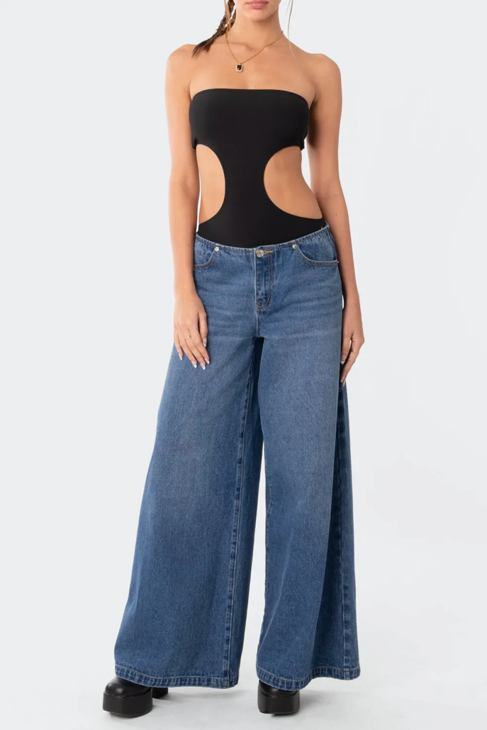 Ribbed Cut Out Bodysuit White