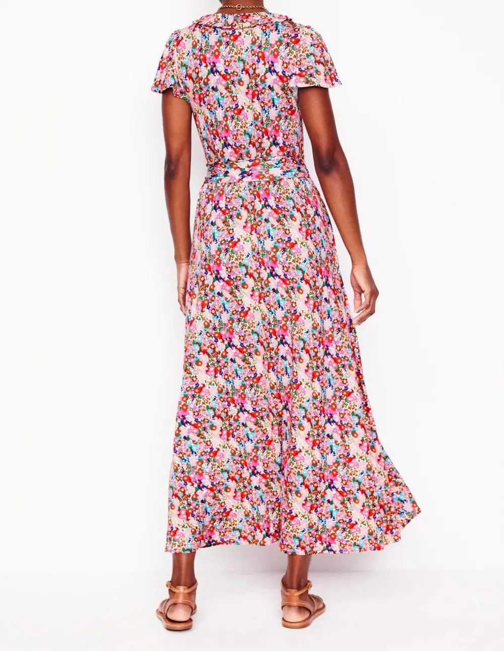 Light Pink Floral Short - Sleeve Maxi Dress