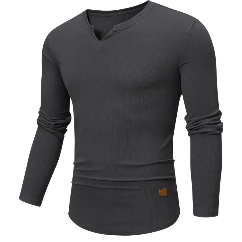 Mens Long Sleeve Muscle V-Neck Longline Ribbed Tee Shirts