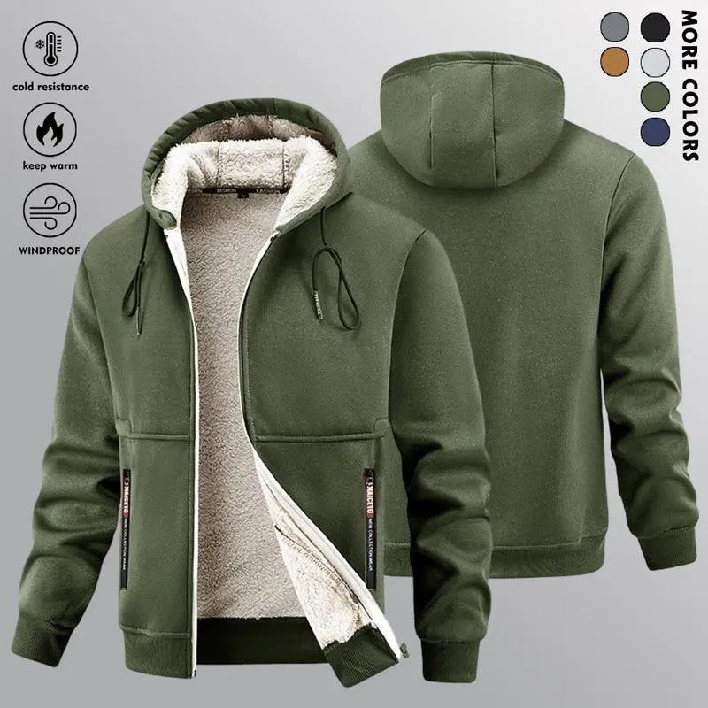 🔥Last Day Promotion🔥Men's Winter Sherpa Hooded Jacket, Thick Warm Zip-Up Hoodie