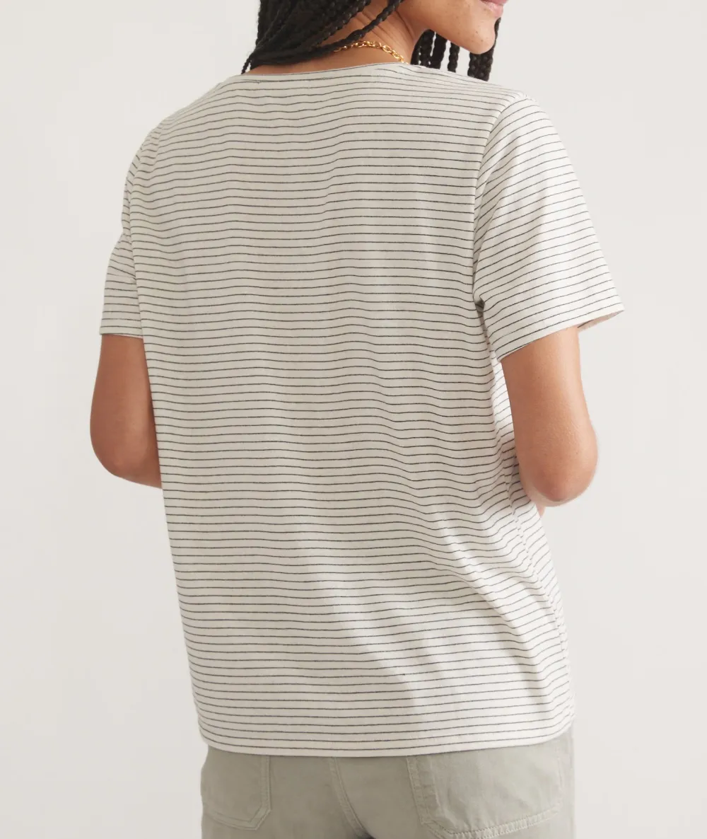 V - Neck Striped Lightweight Tee