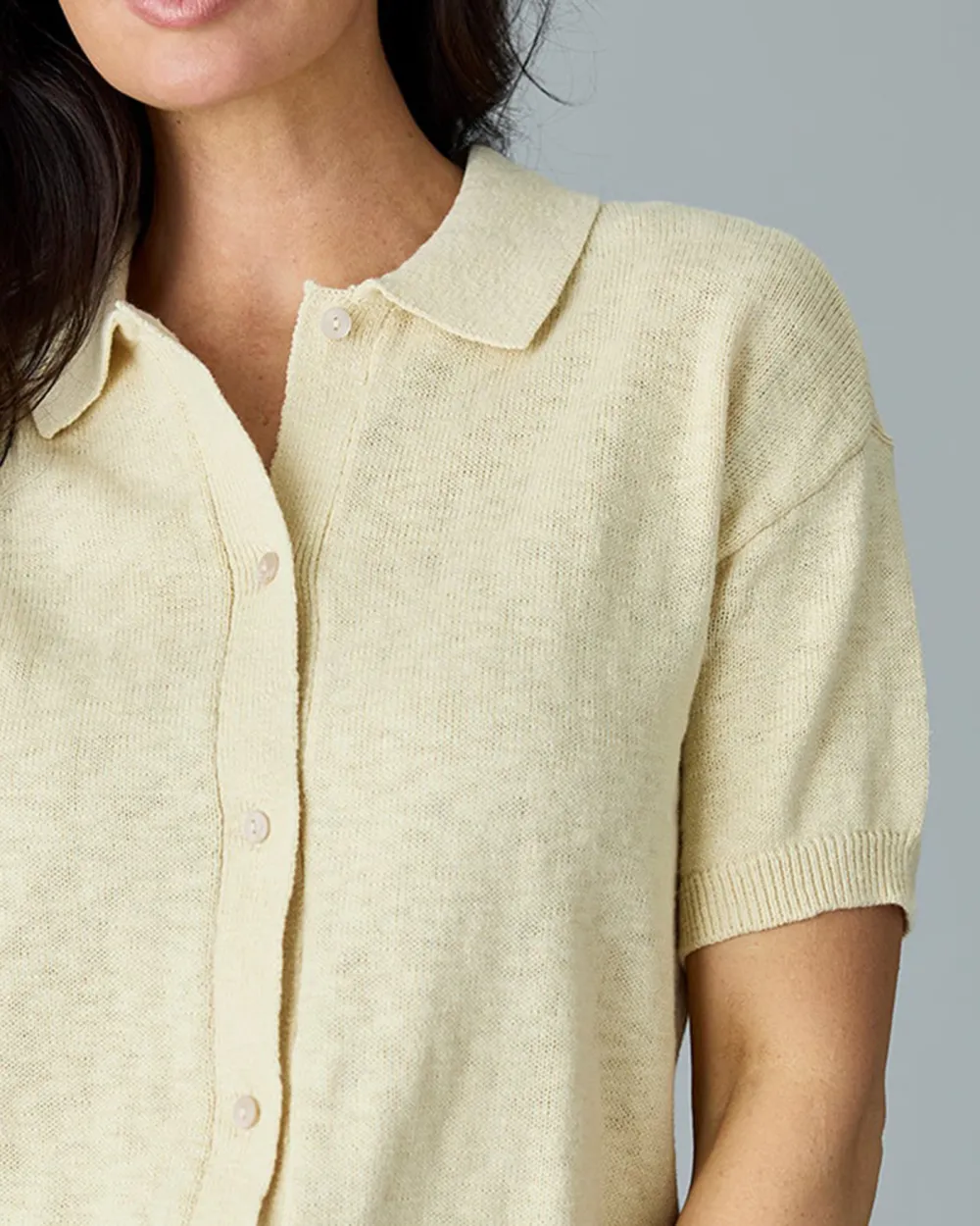 Short Sleeve Knit Button Up Top