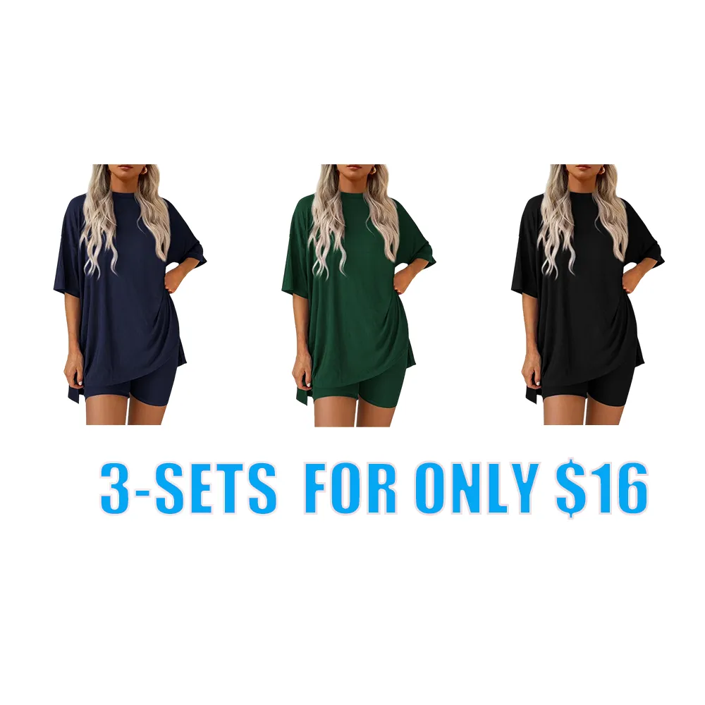 Women's Two Piece Lounge Set 2025 Summer Casual Oversized Shirts