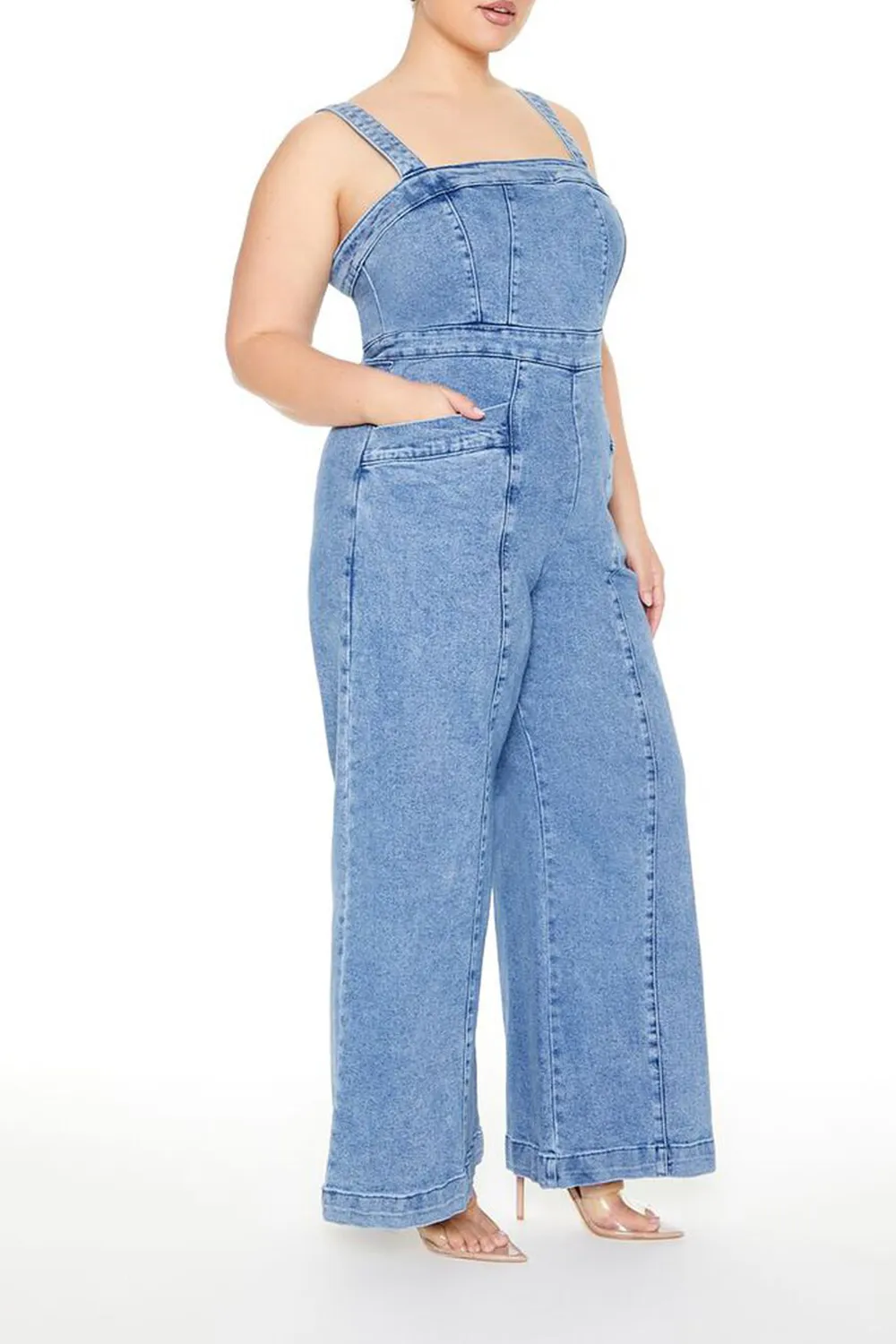 Plus Size Denim Wide-Leg Jumpsuit