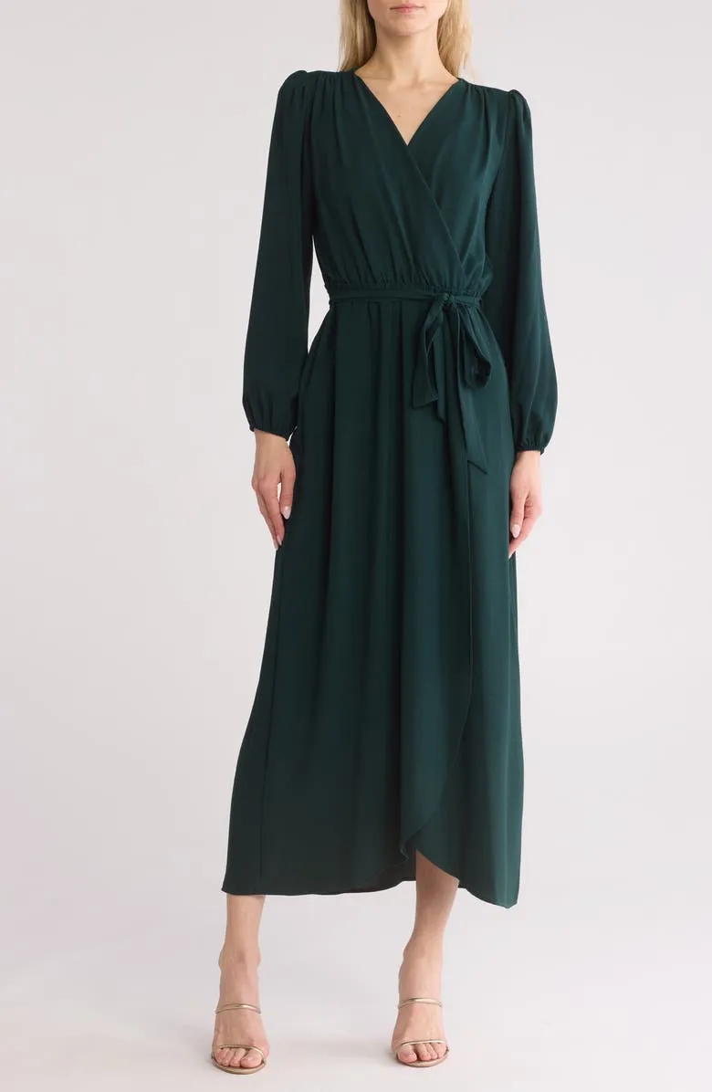 Faux Wrap Long Sleeve Maxi Dress
