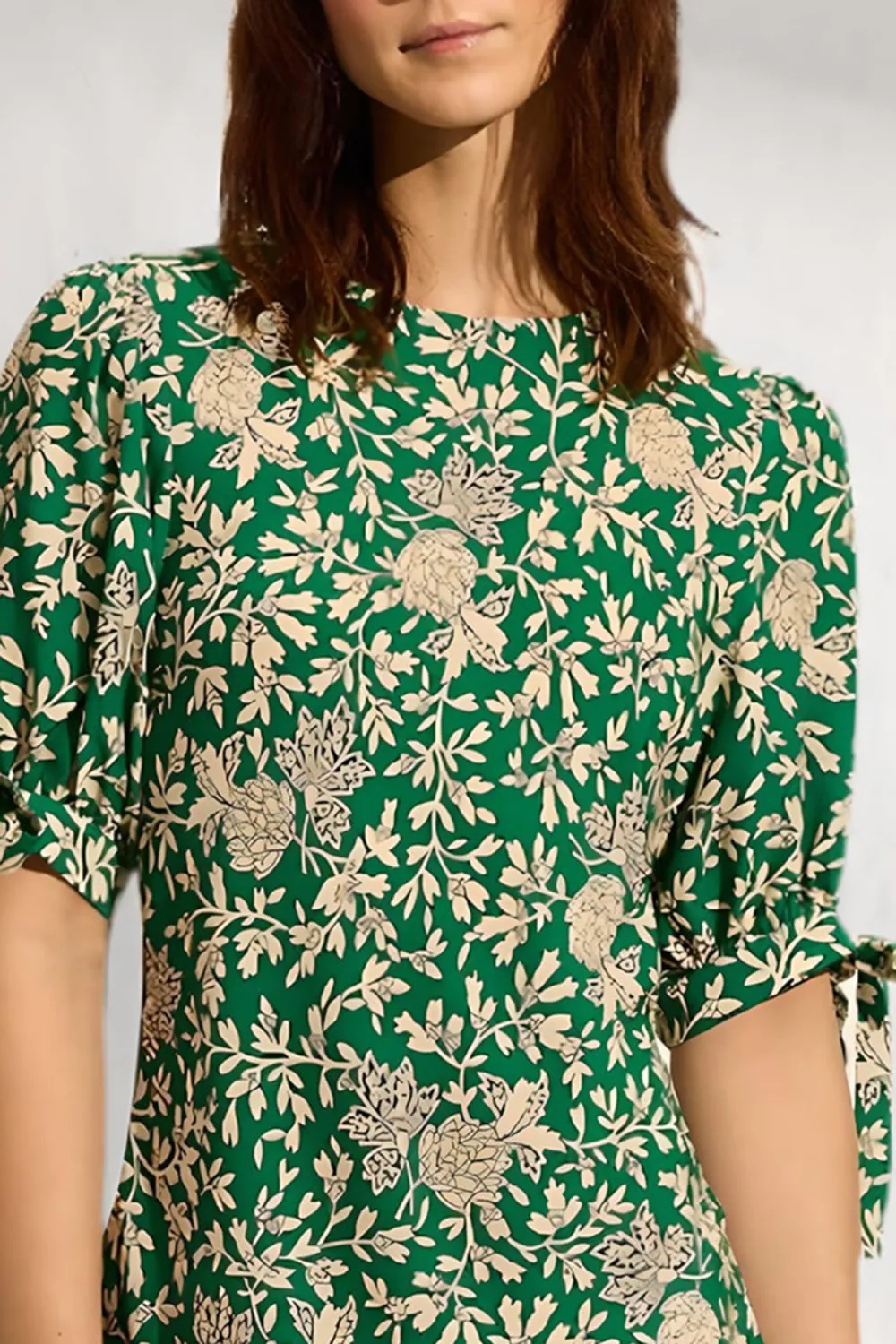 Simple Temperament Apple Green Plants Print  Dress