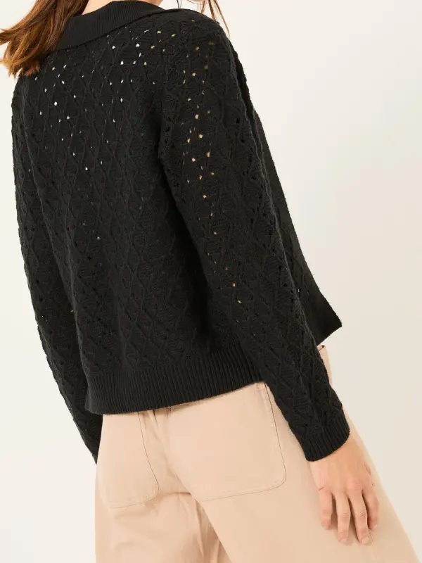 Black Pointelle Knitted Cardigan