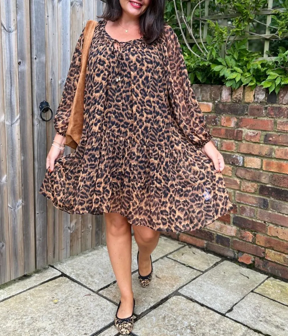 Leopard Print Tiered Dress