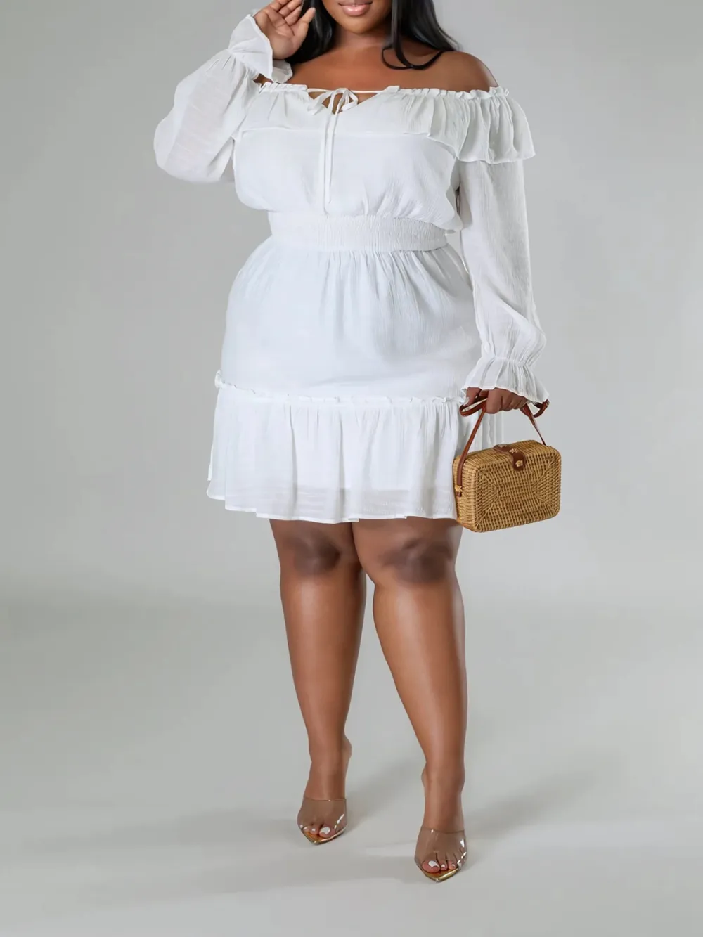 Straight Neck Tie Front Dress