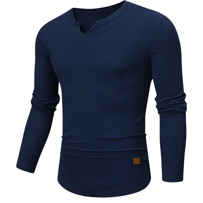 Mens Long Sleeve Muscle V-Neck Longline Ribbed Tee Shirts