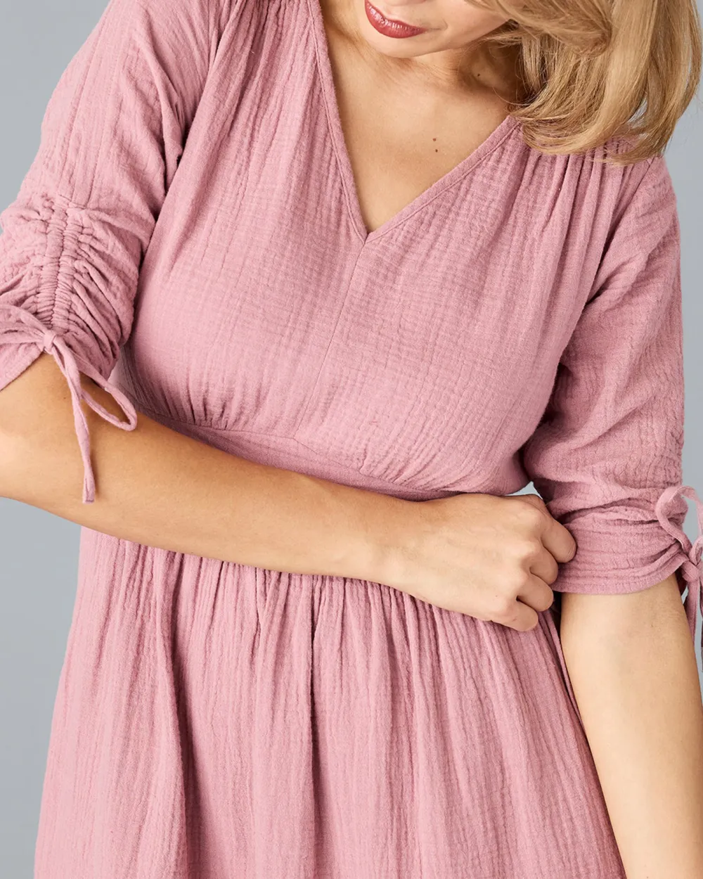 Pink Side Pockets Midi Dress