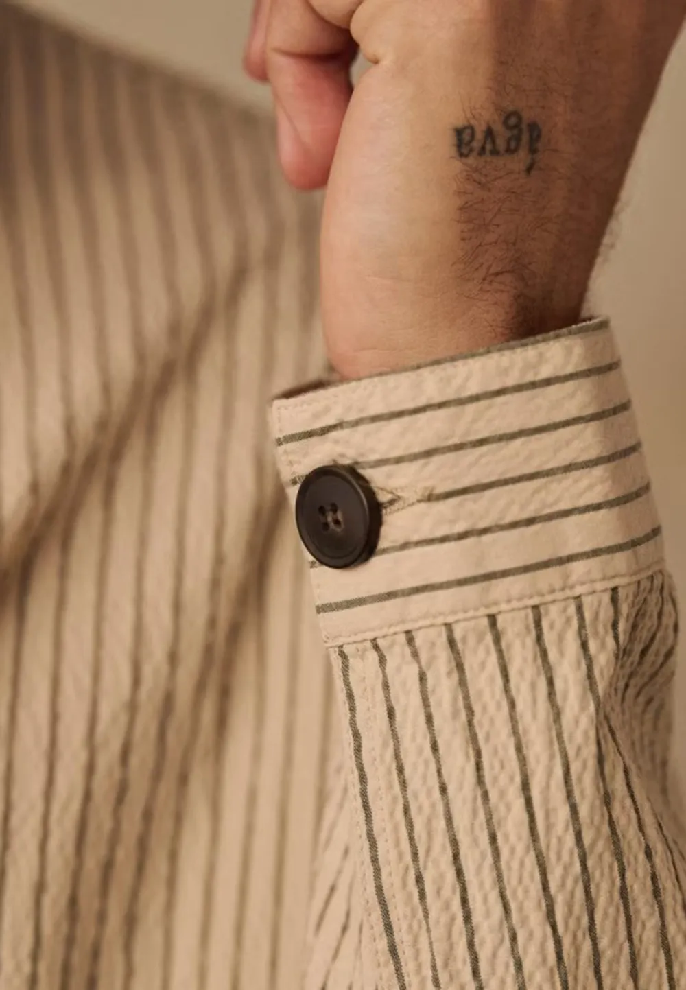 Jacket-Seersucker Beige Rayures Vertes
