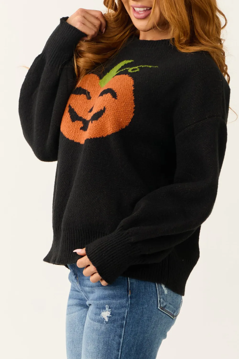 Black Pumpkin Graphic Long Sleeve Sweater
