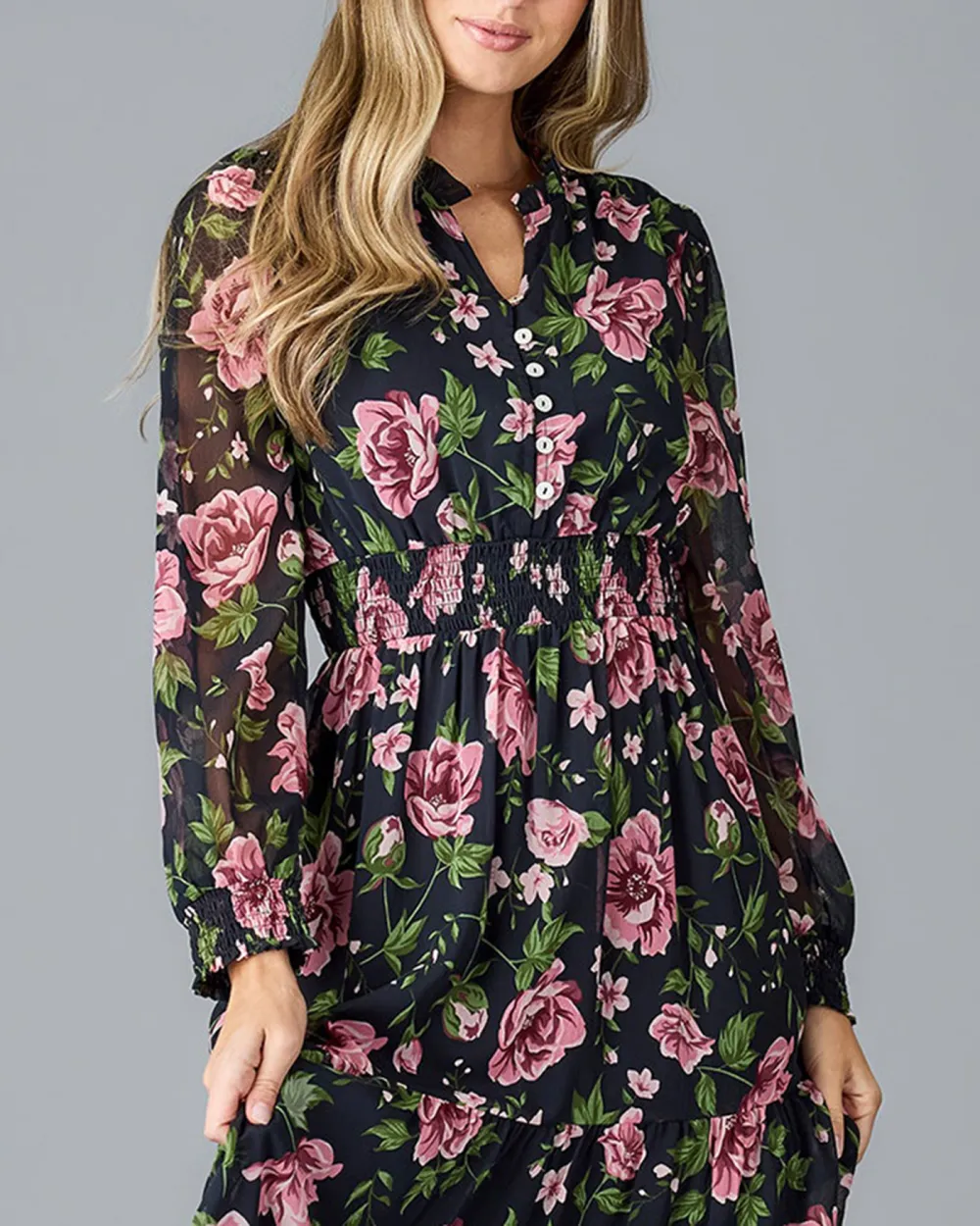 Floral Print Long Sleeved Maxi Dress