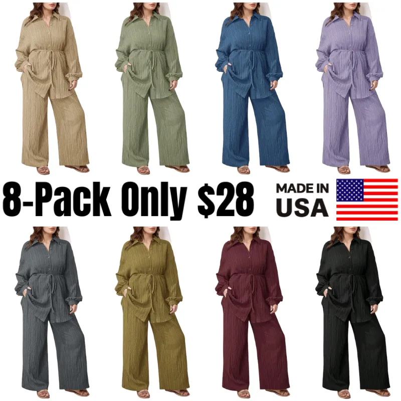 Women's Plus Size Plain Button-Up 2pc Set