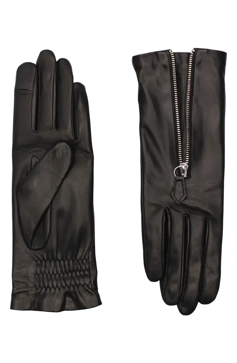 BLACK LEATHER ZIP GLOVES